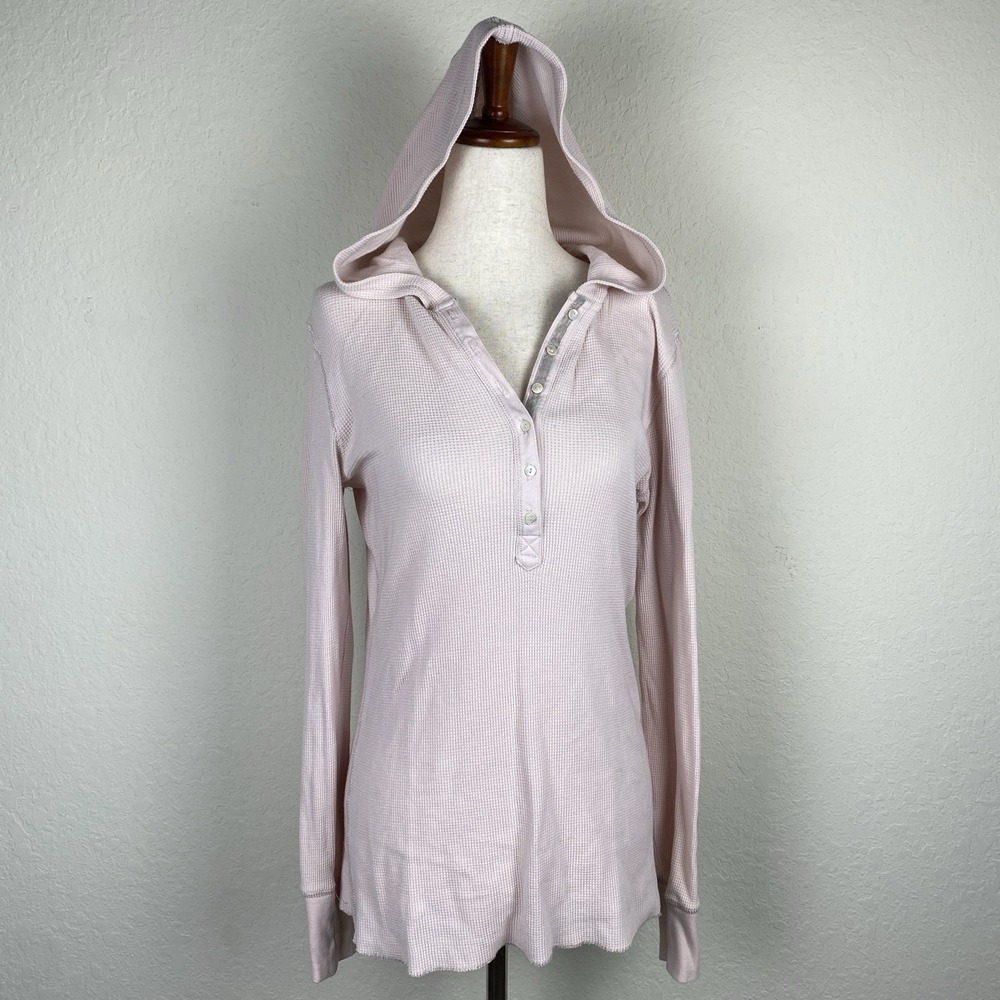 Y2K Polo Ralph Lauren Hoodie Womens M Pink Top Waffle Henley Twilight Grunge 90s